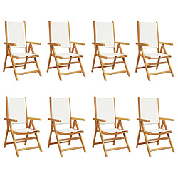 vidaXL Chaises inclinables de jardin lot de 8 tissu et bois massif