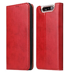 Wewoo Housse Coque Étui en cuir à rabat horizontal PU avec texture + derme porte-cartes et pour Galaxy A80 rouge