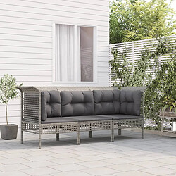 vidaXL Salon de jardin 3 pcs avec coussins Gris Résine tressée