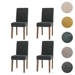 Mendler Lot de 4 chaises de salle à manger Littau, chaise de cuisine à dossier haut, tissu/textile chenille bois ~ gris foncé, pieds couleur naturelle