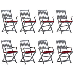 vidaXL Chaises pliables d'extérieur lot de 8 et coussins Bois d'acacia