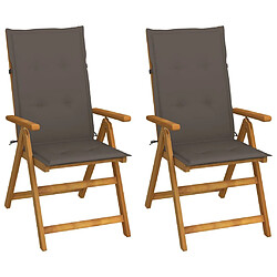 Maison Chic Lot de 2 Chaises inclinables de jardin avec coussins | chaises d'extérieur | Fauteuil Relax Bois d'acacia -GKD11280