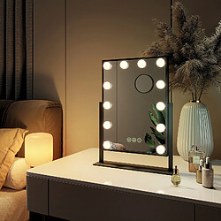 Avis EMKE Miroir de maquillage Hollywood Miroir grossissant 7x avec Ampoules LED Interrupteur tactile 3 couleurs dimmable Rotation - Cadre Noir 30 x 41 cm