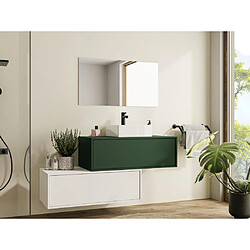 Vente-Unique Meuble de salle de bain suspendu vert et blanc avec simple vasque carrée et deux tiroirs - 94 cm - TEANA II