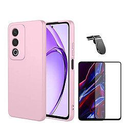 Kit De Film En Verre Trempé À Couverture Complète 5D + Couvercle En Silicone Liquide + Support Magnétique L Phonecare Compatible avec Oppo A80 5G - Rose