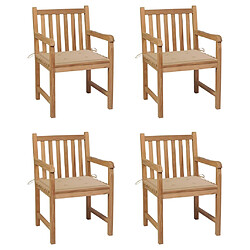 vidaXL Chaises de jardin lot de 4 et coussins beige bois teck solide