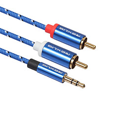 Avis Câble Audio Bleu Tressé 1/8 '' Jack 3,5 Mm Mâle Vers 2 RCA Mâle 1,8 M