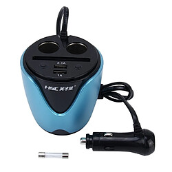 Wewoo HSC YC-19 chargeur de tasse bleu de voiture 2.1A / 1A double ports USB de 12V-24V avec 2-Socket Cigarette et prise de carte pas cher