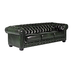 Avis Vente-Unique Canapé chesterfield 4 places BRENTON 100% cuir de buffle - Vert empire