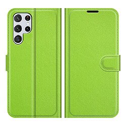 Etui en PU texture litchi, fermeture magnétique vert pour votre Samsung Galaxy S22 Ultra