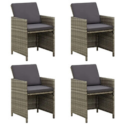 vidaXL Chaises de jardin avec coussins lot de 4 Résine tressée Gris