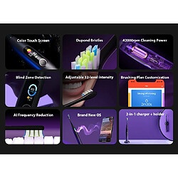 Avis Universal Brosse à dents électrique acoustique Adulte IPX7 2 en 1 Porte-chargeur Couleur Écran tactile Brosse à dents Charge rapide |(Violet)