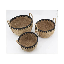 Avis Aubry Gaspard Cache-pots en jonc naturel et triangles noirs (lot de 3).