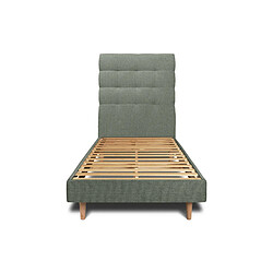 Sommeil de plomb Lit 90x200cm avec tête de lit capitonnée tissu et sommier kit vert - Hauteur totale : 29cm