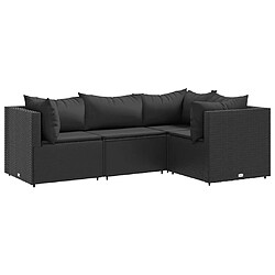 vidaXL Salon de jardin 4 pcs avec coussins Noir Résine tressée