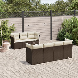 vidaXL Salon de jardin 8 pcs avec coussins marron résine tressée