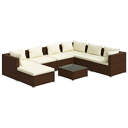 vidaXL Salon de jardin 8 pcs avec coussins Résine tressée Marron