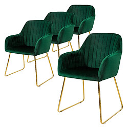 ML-Design Lot de 4 chaises de salle à manger vert assise en velours pieds dorés en métal