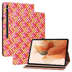 Etui en PU texture tissée multicolore avec support et porte-cartes rose pour votre Samsung Tab S7 Plus SM-T970/S7 FE SM-T730/SM-T736B