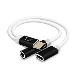 Avizar Adaptateur Audio et Charge USB-C vers Jack 3.5mm et USB-C Compact 12cm - Noir