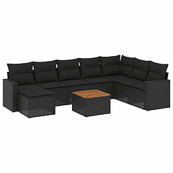 Maison Chic Ensemble Tables et chaises d'extérieur 9 pcs avec coussins,Salon de jardin noir résine tressée -GKD837342