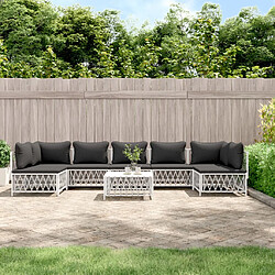 vidaXL Salon de jardin 8 pcs avec coussins blanc acier