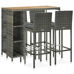 Maison Chic Ensemble de bar de jardin 5 pcs et coussins,Table + chaises + coussins d'extérieur Résine tressée Gris -GKD685544