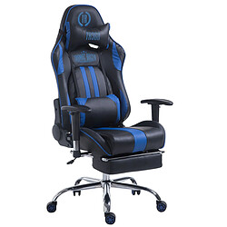 Decoshop26 Fauteuil de bureau gamer avec repose-pieds extensible mécanisme de bascule en PVC noir / bleu 10_0002743