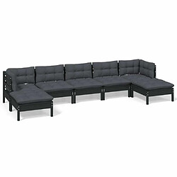 Maison Chic Salon de jardin 7 pcs + coussins - Mobilier/Meubles de jardin - Table et chaises d'extérieur Noir Bois de pin -MN56509