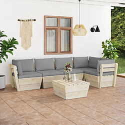 vidaXL Salon de jardin palette 6 pcs avec coussins bois d'épicéa