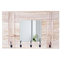 Mendler Garderobe murale HWC-C89 avec miroir, planche vestiaire, vintage, 5 crochets 90x60cm ~ brun naturel