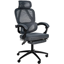 Decoshop26 Fauteuil de bureau ergonomique avec appui-tête réglable soutien lombaire et repose-pieds extensible en maille gris BUR10707