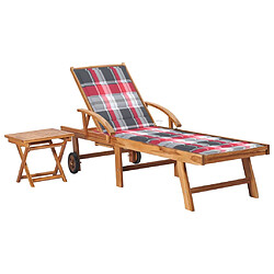 Helloshop26 Transat chaise longue bain de soleil lit de jardin terrasse meuble d'extérieur avec table et coussin bois de teck solide 02_0012641