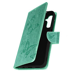 Avizar Pochette Folio pour Galaxy A14 4G et 5G Motif Papillon Support Vidéo Vert