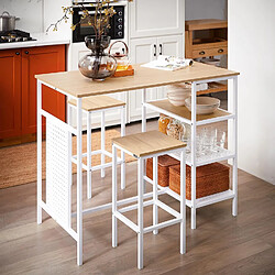 SoBuy Ensemble Table et 2 Tabourets, Table Cuisine avec 3 Étagères Latérales, Table Haute Mange-Debout pour Cuisine, Salle à Manger, Salon, Bistro et Balcon, OGT51-WN pas cher