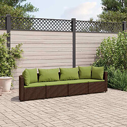 vidaXL Salon de jardin 4 pcs avec coussins marron résine tressée