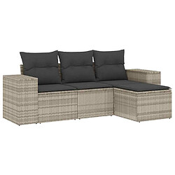 vidaXL Salon de jardin 4 pcs avec coussins gris clair résine tressée