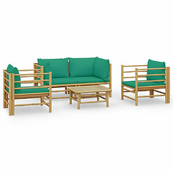 Maison Chic Salon de jardin 5 pcs + coussins - Mobilier/Meubles de jardin - Table et chaises d'extérieur vert bambou -MN30615