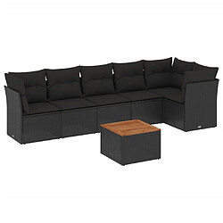 vidaXL Salon de jardin 7 pcs avec coussins noir résine tressée