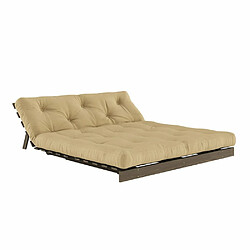 Inside 75 Canapé convertible futon ROOTS pin carob brown matelas wheat beige couchage 160x200 cm