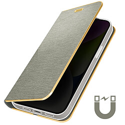 Avizar Étui pour iPhone 14 Clapet Porte-carte et Support vidéo Luna Book Gold Gris pas cher