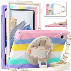 Coque en silicone avec béquille rotative et bandoulière Rose coloré pour votre Samsung Galaxy Tab A8 10.5 (2021)