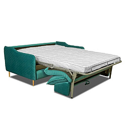 Inside 75 Canapé lit scandinave 3 places express LAGOS 140cm sommier à lattes matelas 13cm velours vert canard pas cher