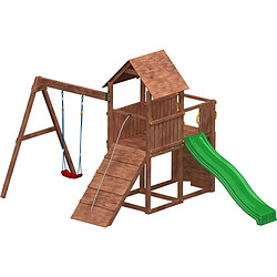 Fungoo Plateforme de jeux en bois Carol Tour + toboggan + balançoire + rampe.