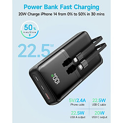 Avis SANAG Batterie Externe 27000Mah, 22.5W Power Bank Charge Rapide, Usb C Output & Input Portable Chargeur, Powerbank Avec Câbles Intégrés & Led Display Compatible Avec Iphone Samsung Téléphone Tablet