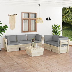 vidaXL Salon de jardin palette 6 pcs avec coussins bois d'épicéa