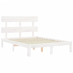 Maison Chic Cadre/structure de lit avec tête de lit pour adulte - Lit Moderne Chambre blanc 140x190 cm bois massif -MN40688 pas cher