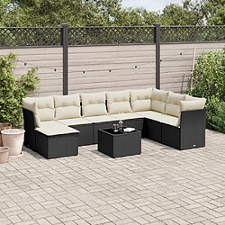 Maison Chic Ensemble Tables et chaises d'extérieur 9 pcs avec coussins,Salon de jardin noir résine tressée -GKD440000