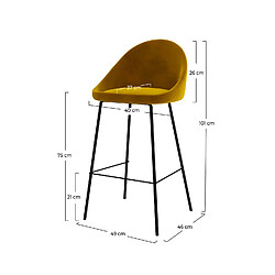 Rendez Vous Deco Chaise de bar Misty en velours jaune 75 cm (lot de 2)