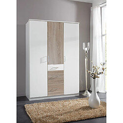 Avis Inside 75 Armoire LAVAL décor blanc et chêne 3 portes 3 tiroirs 2 tringles